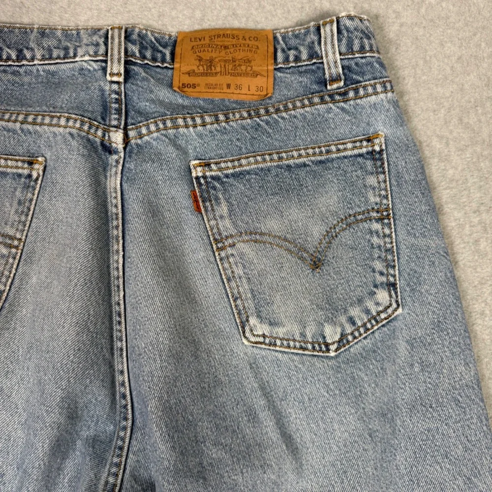 Vintage 90s Levis 505 Orange Tab Jeans Mens 36x30 Light Wash Straight Leg Grunge